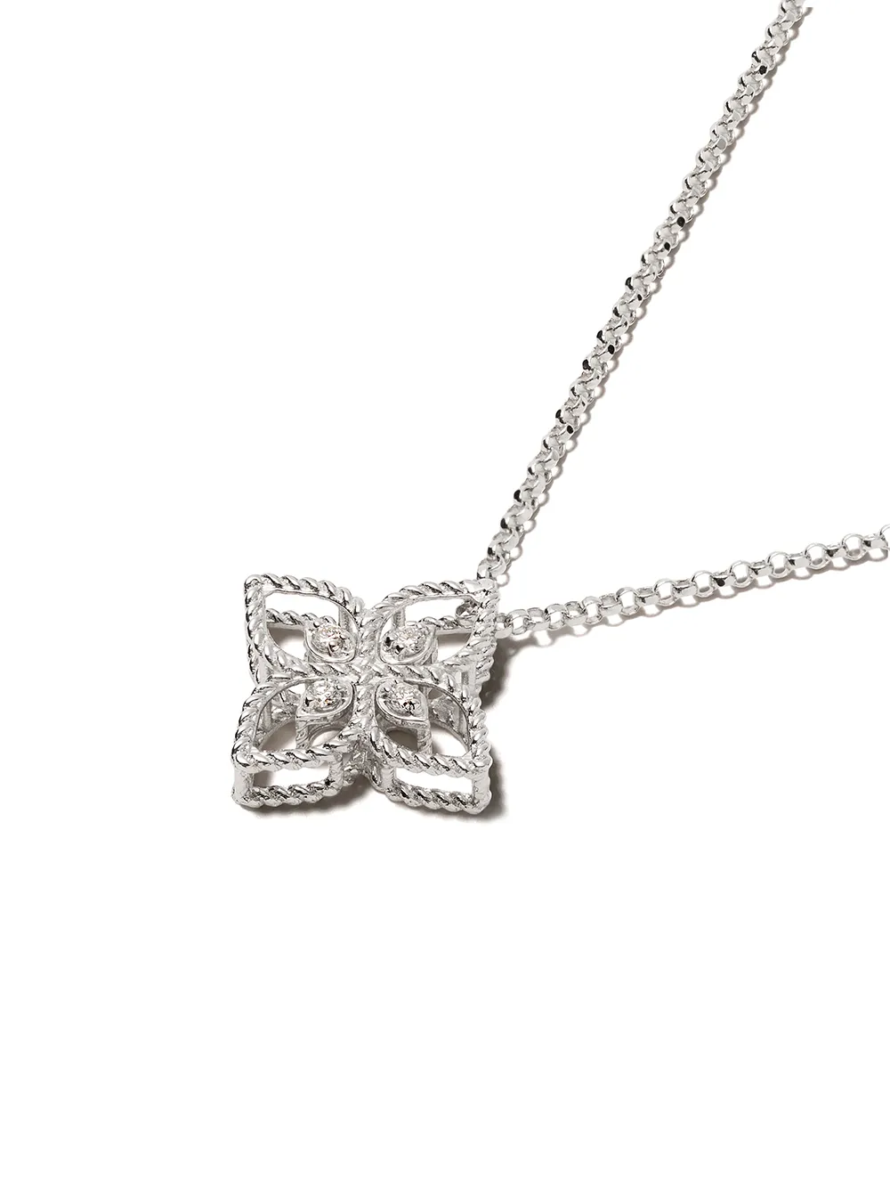 18kt White Gold Diamond Princess Flower Necklace
