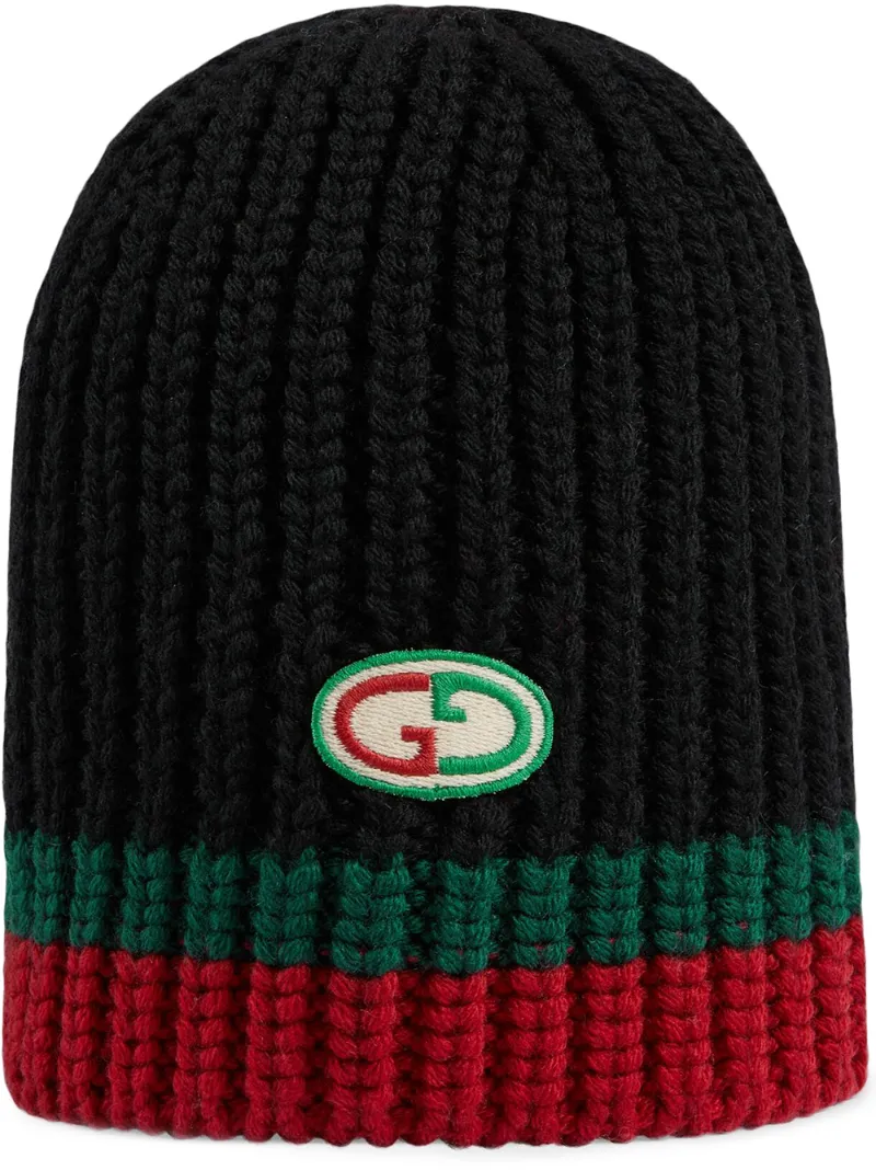 Click to view more detailed imagery on our partner's website Gucci Babies' Logo-patch Chunky-knit Beanie In Black