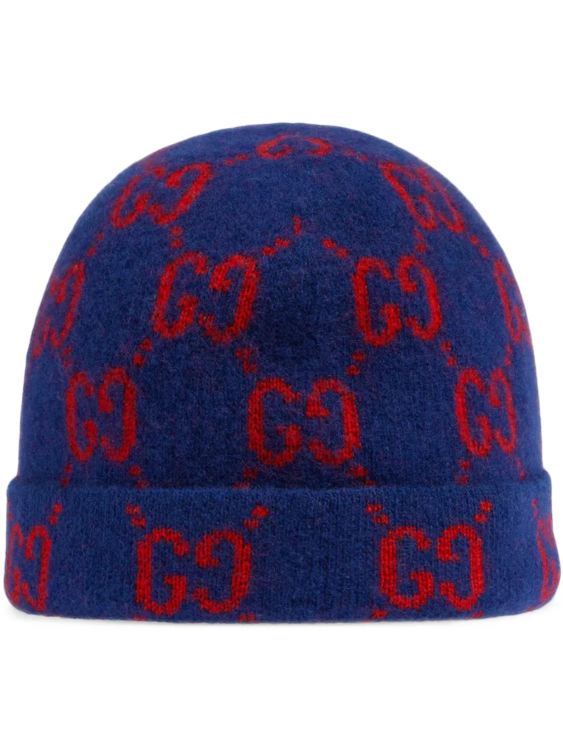Click to view more detailed imagery on our partner's website Gucci Babies' Intarsia-knit Gg Beanie Hat In Blue