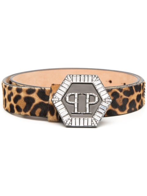 Philipp Plein Hexagon leopard-print belt Women