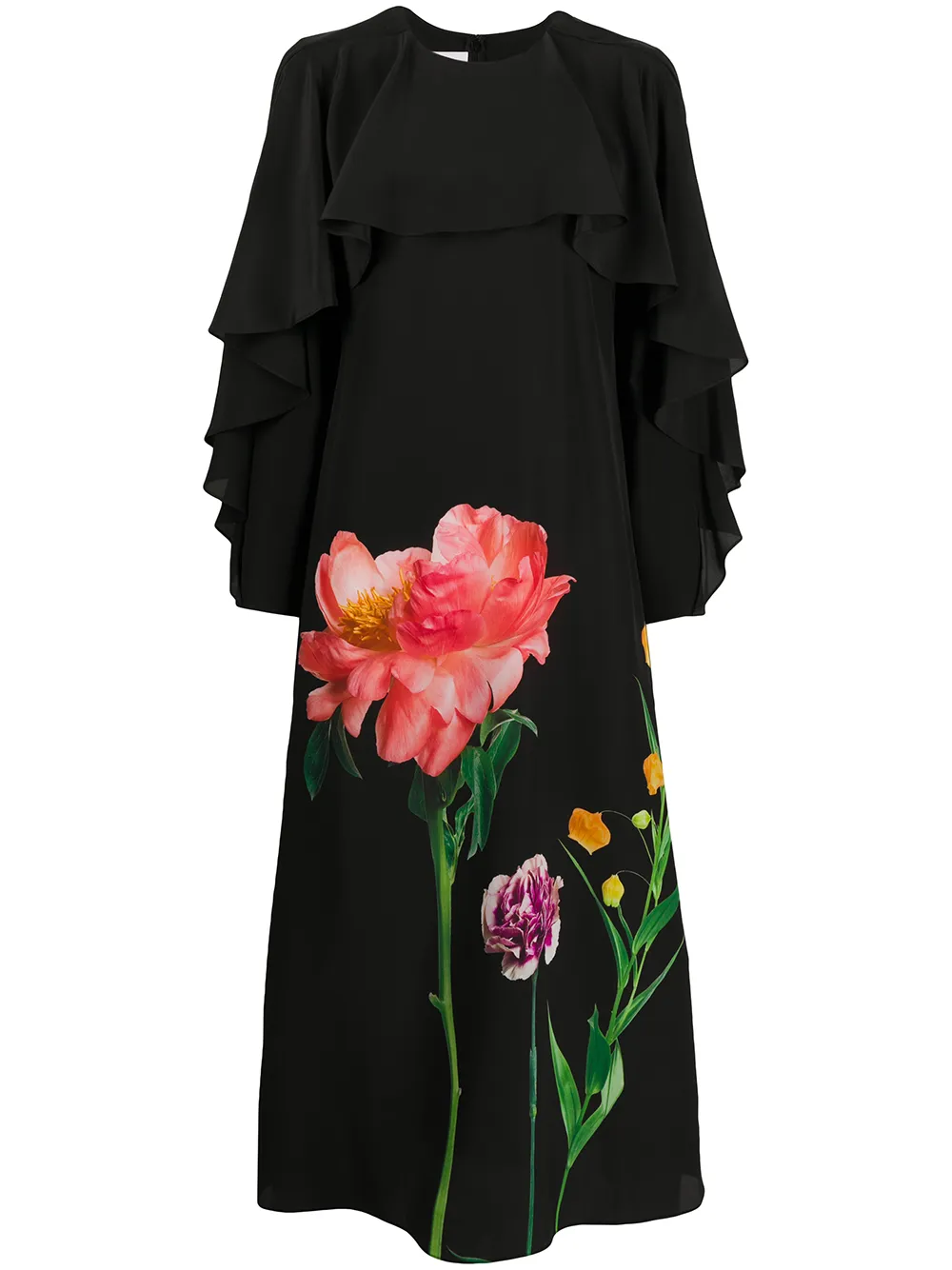 Valentino Garavani floral print detail midi dress | Black | Image 1