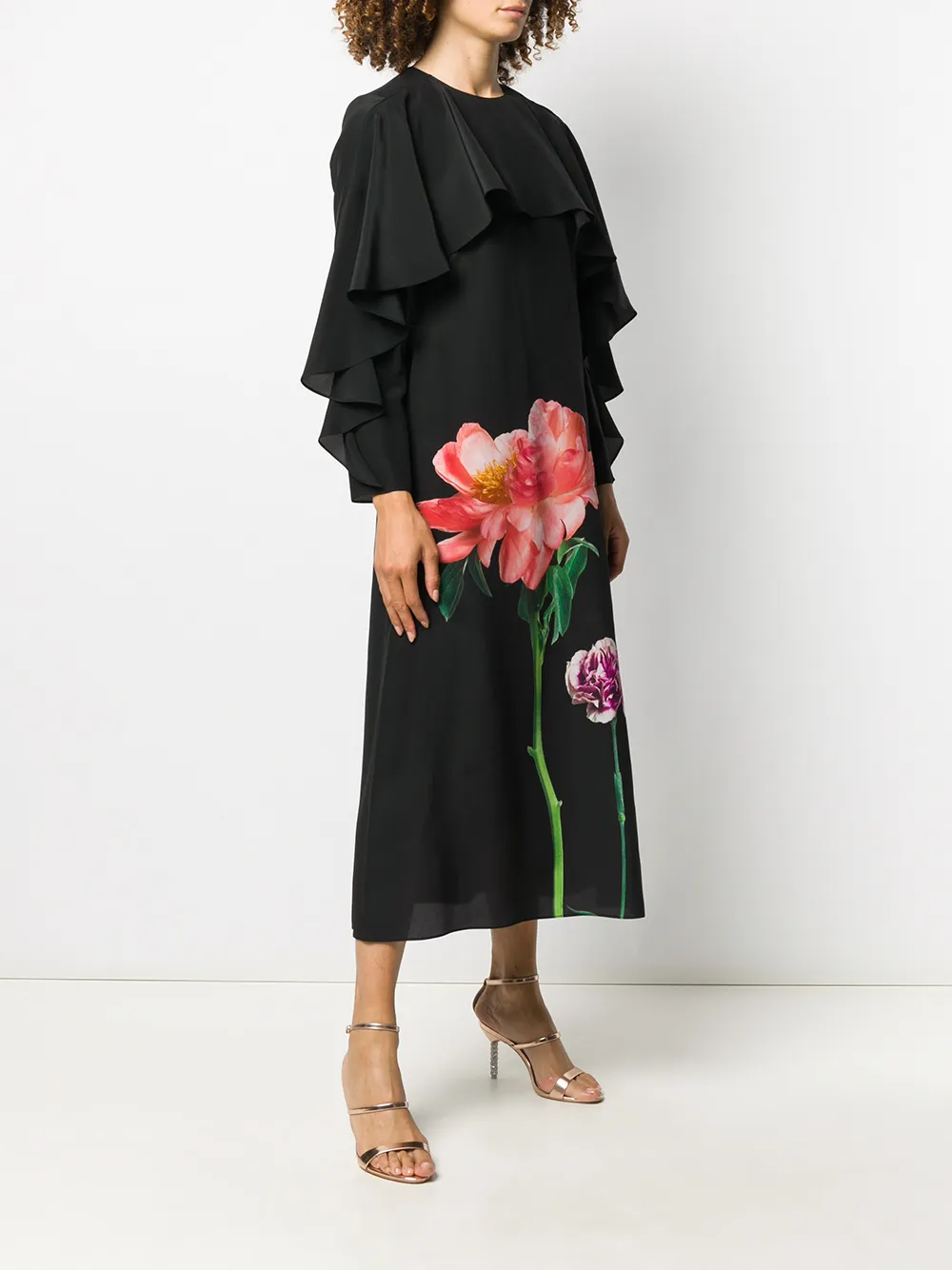 Valentino Garavani Midi-jurk met bloemenprint Zwart