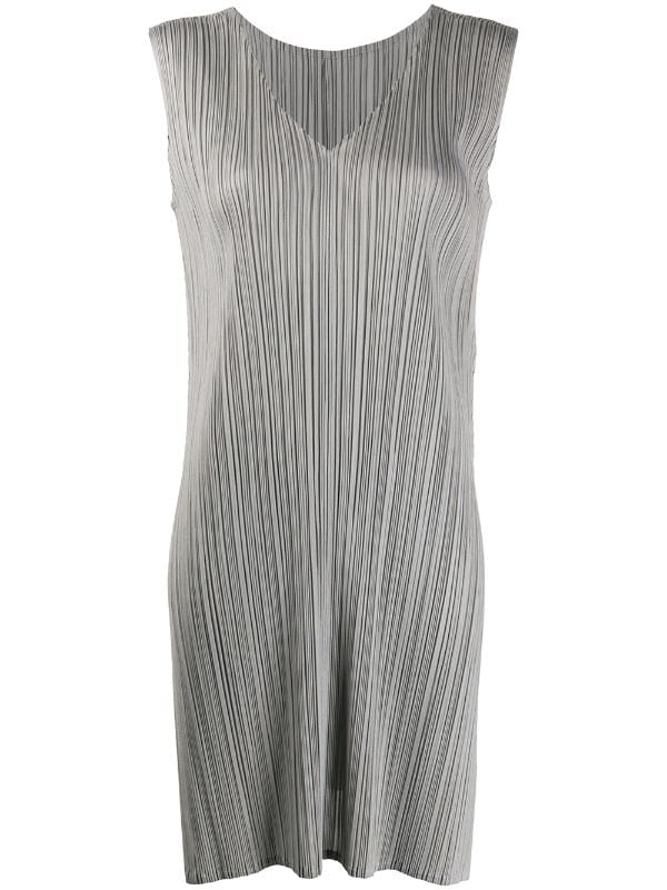 grey pleated midi dress