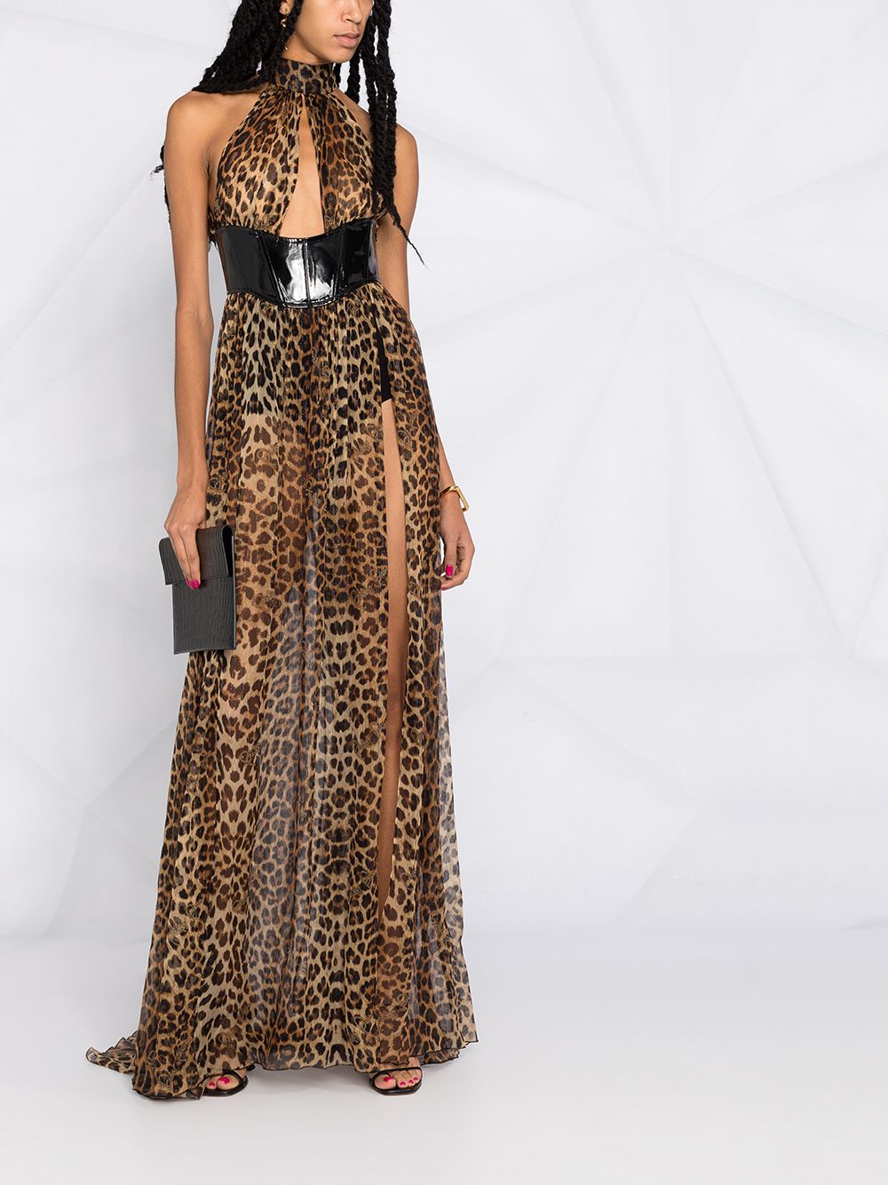 фото Philipp plein платье с вырезом халтер и леопардовым принтом