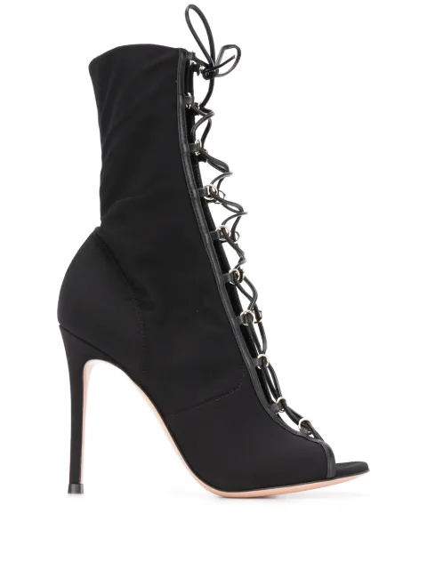 open toe tie up booties