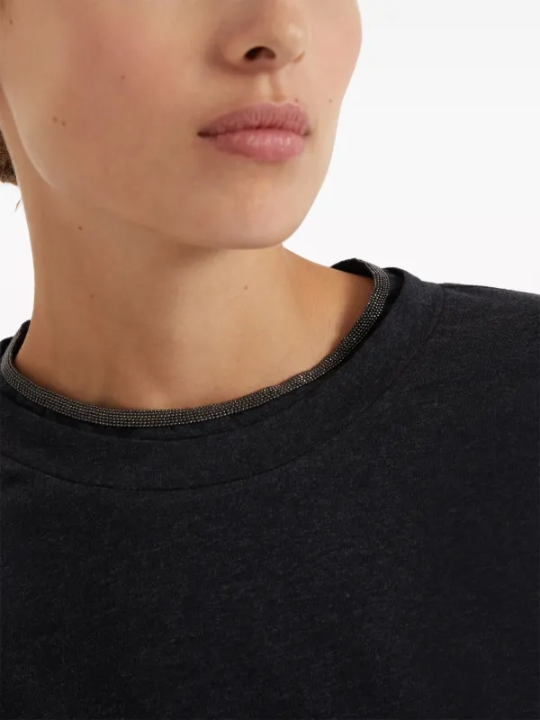 Tシャツ・カットソー Brunello Cucinelli Black Cotton T-Shirt With Keyhole Detail Brunello Cucinelli Mélange Cotton T-Shirt | T-Shirts | Harry