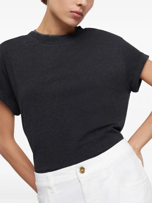 Tシャツ・カットソー Brunello Cucinelli Black Cotton T-Shirt With Keyhole Detail Brunello Cucinelli Mélange Cotton T-Shirt | T-Shirts | Harry