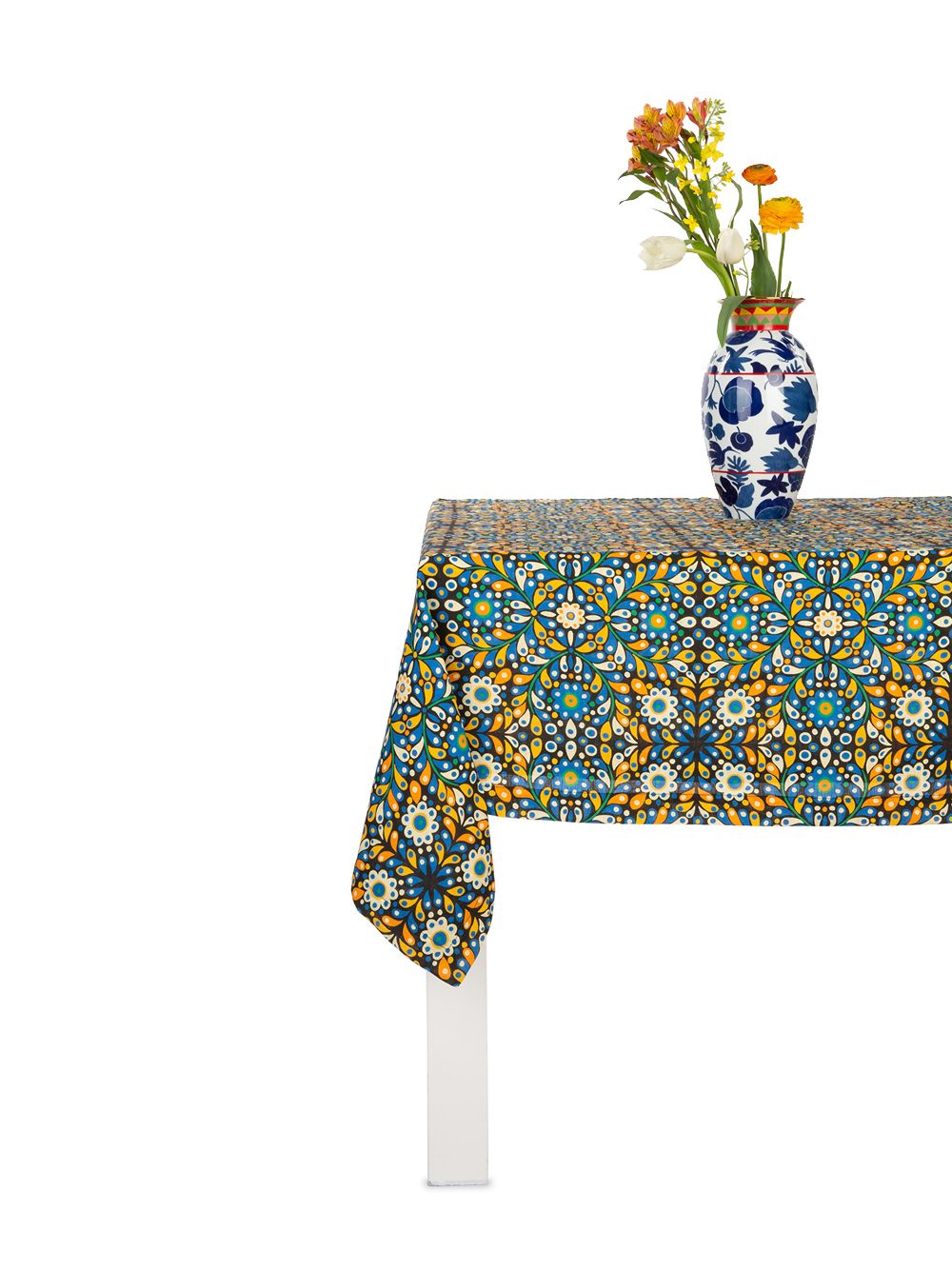 Shop La Doublej Tile-print Tablecloth In Blue