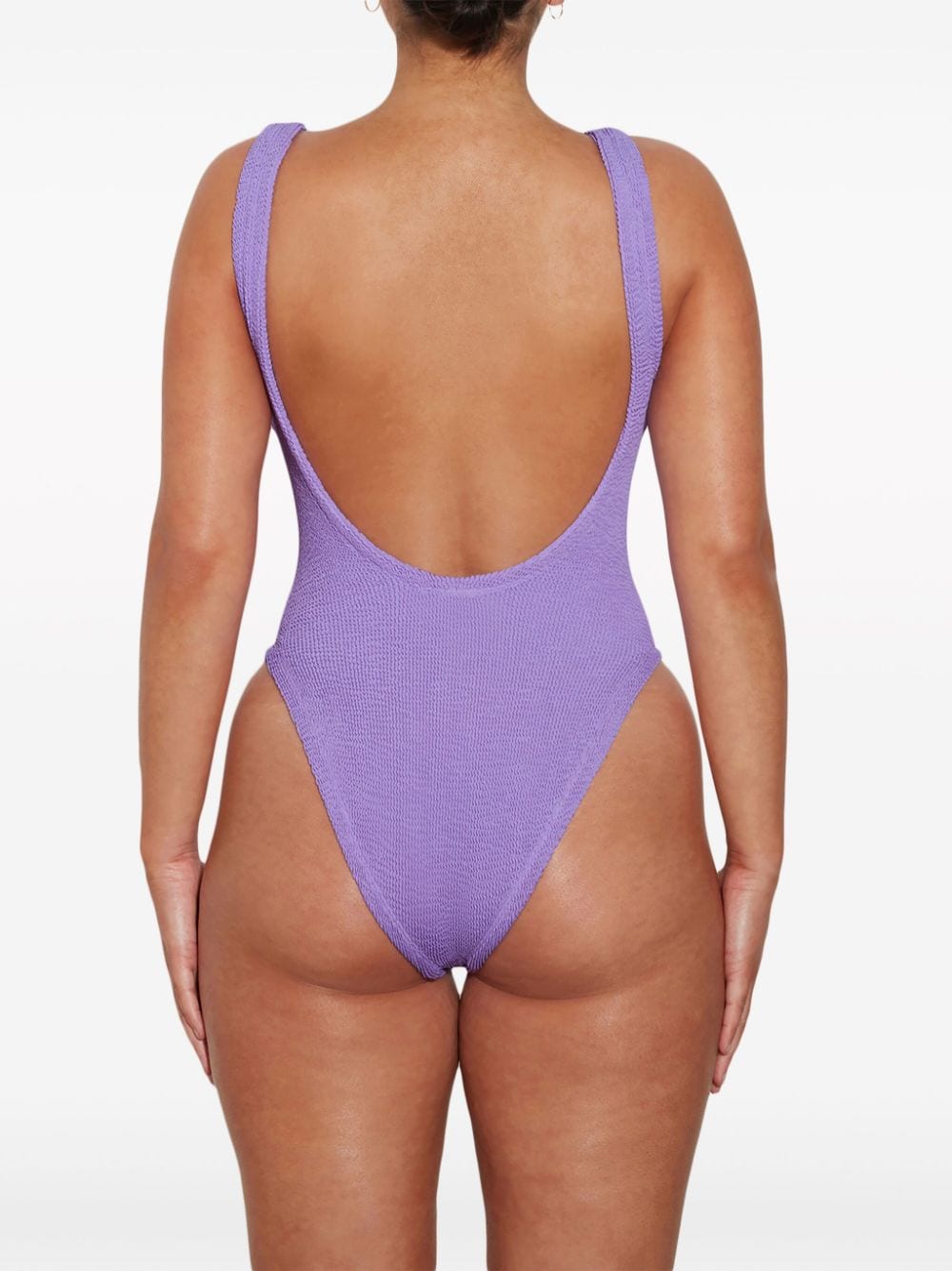 Shop Hunza G Square Neck Crinkle Swimsuit In Purple
