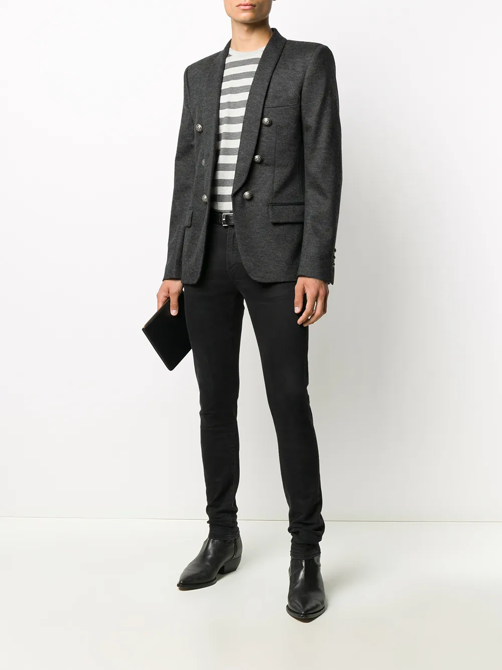 Balmain Blazer met decoratieve knoop - Grijs