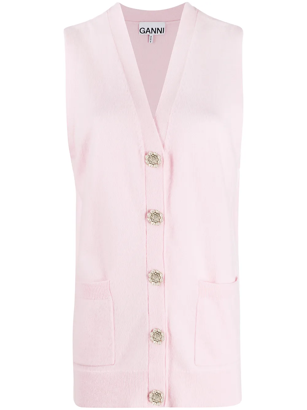 ganni crystal button cardigan