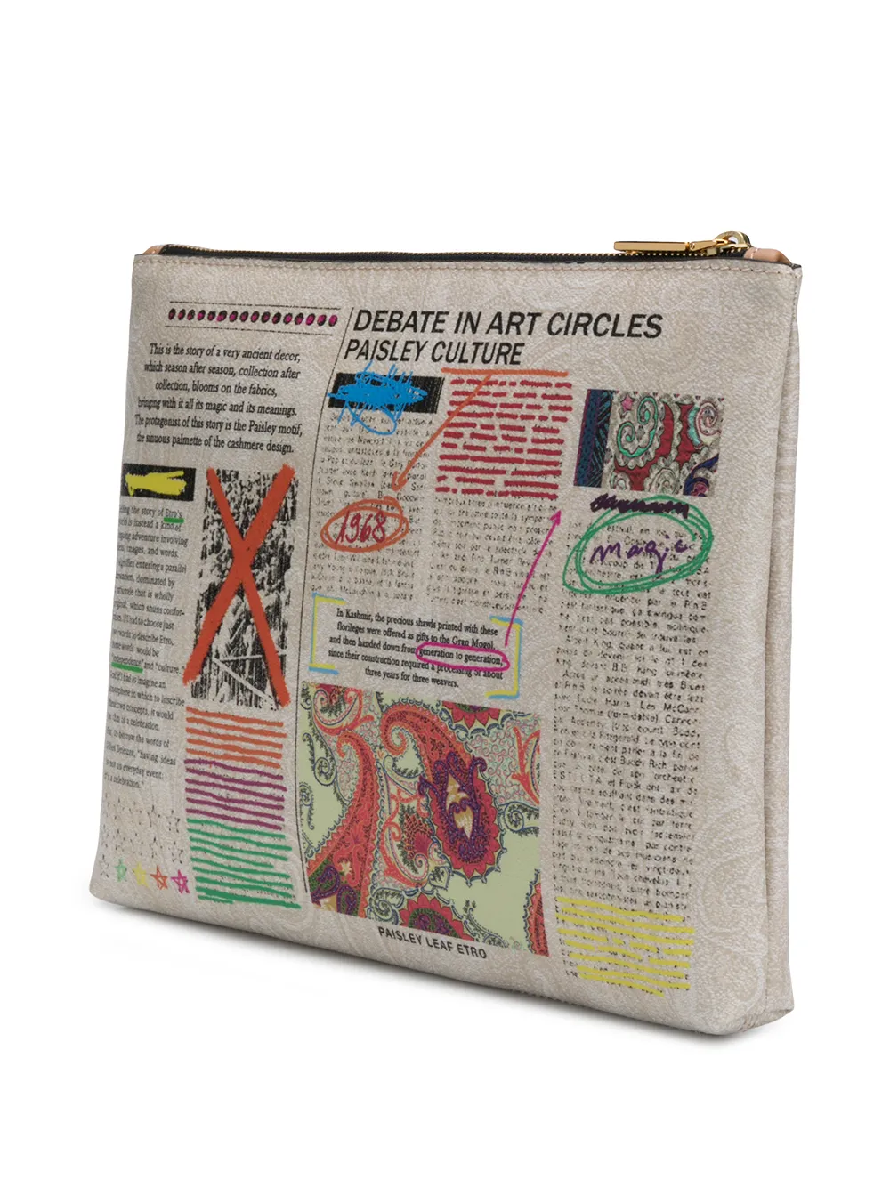 фото Etro newspaper-print zipped clutch