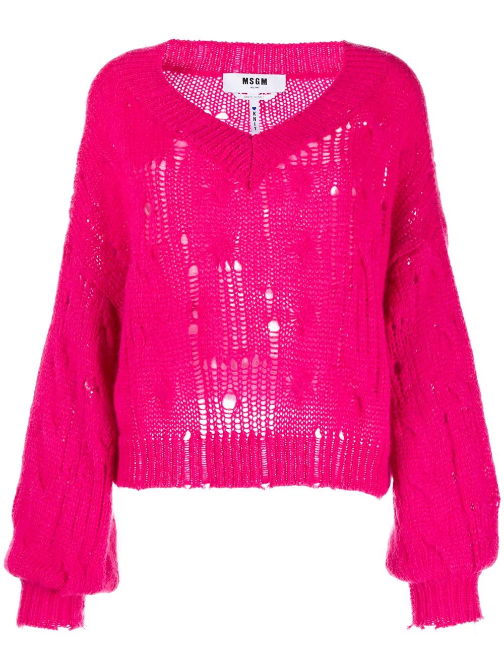 

MSGM distressed-effect V-neck jumper - Pink