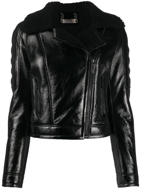 Philipp Plein shearling-trimmed moto jacket Women