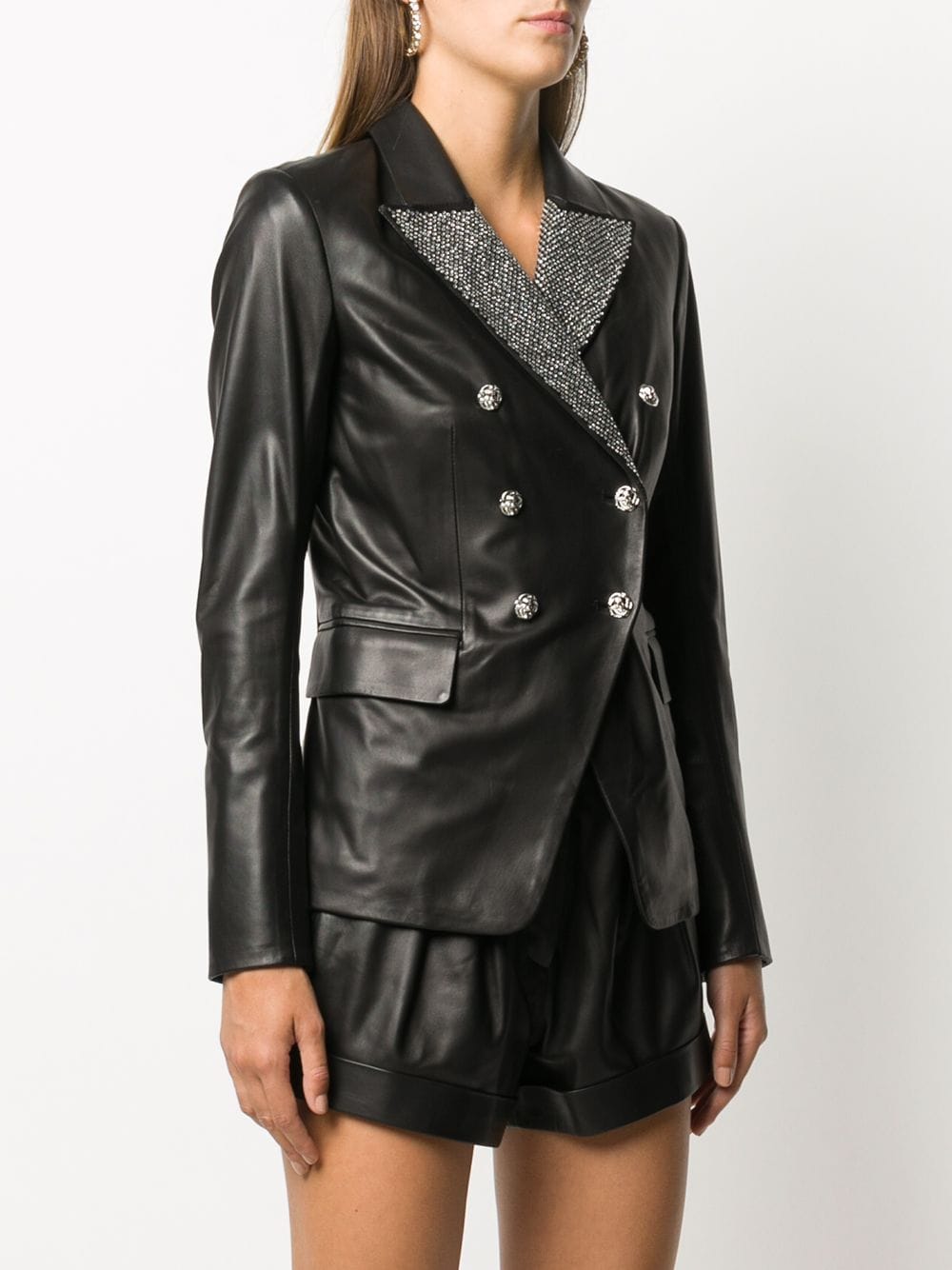 Shop Philipp Plein Crystal-embellished Double-breasted Jacket In Black