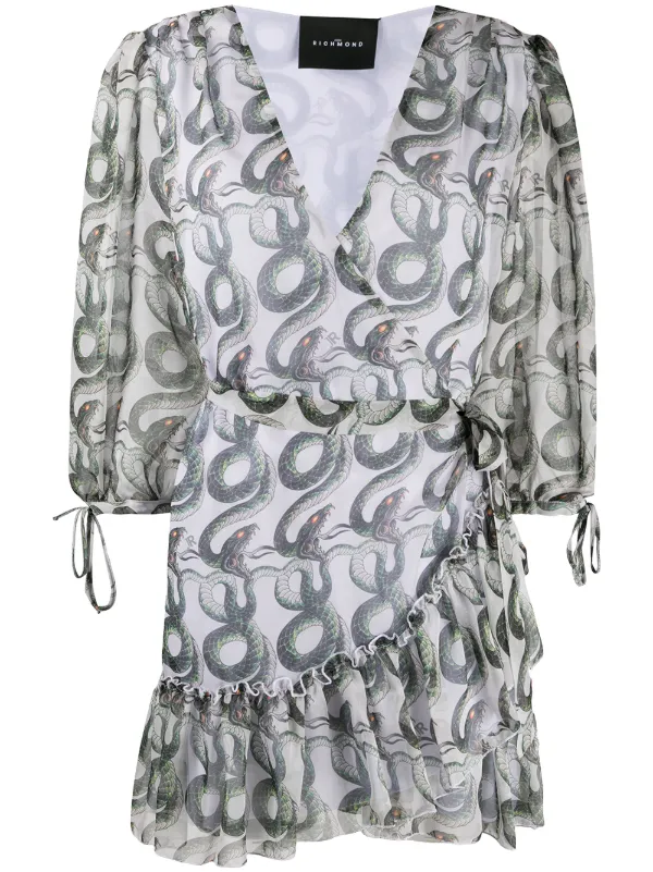 green snake print wrap dress