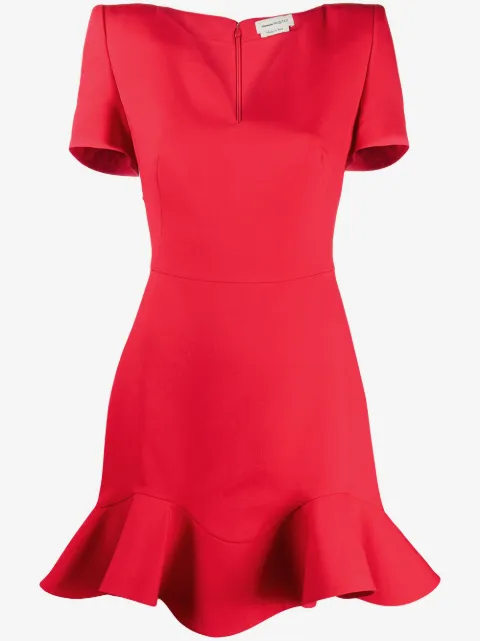 Alexander McQueen v-ringad klänning med volangkant
