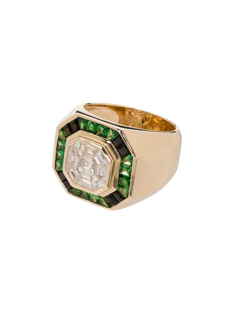 O Thongthai 14kt yellow gold tsavorite diamond signet ring
