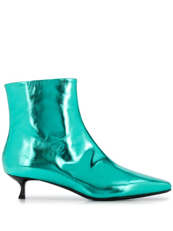 metallic blue ankle boots