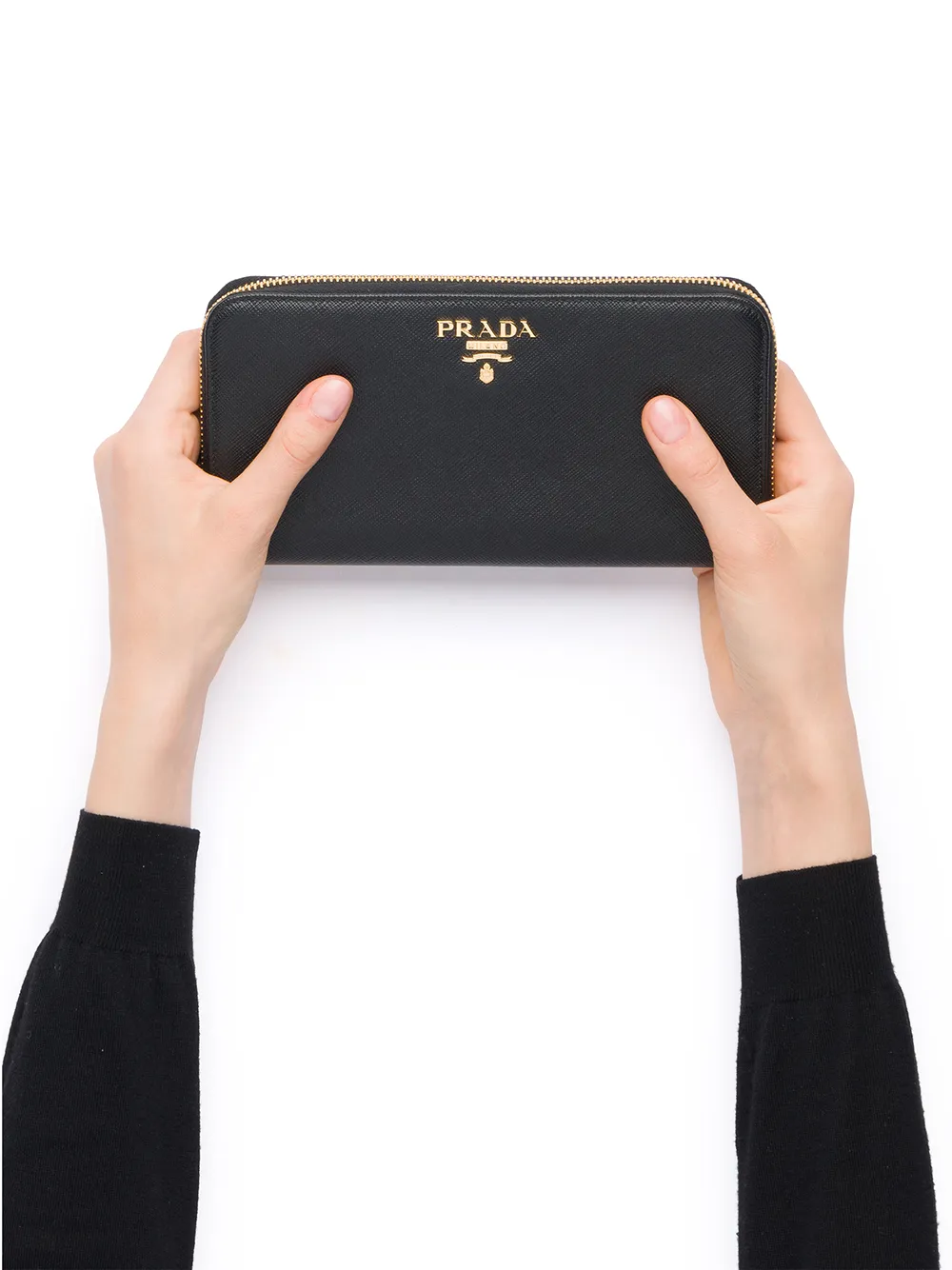 Prada Portemonnee met logoplakkaat Zwart