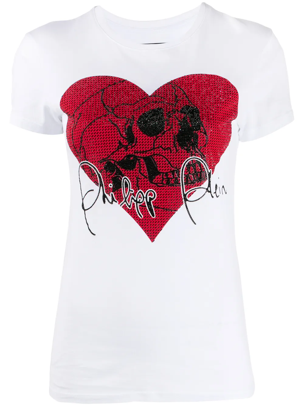 

Philipp Plein Love Plein rhinestone skull T-Shirt - White