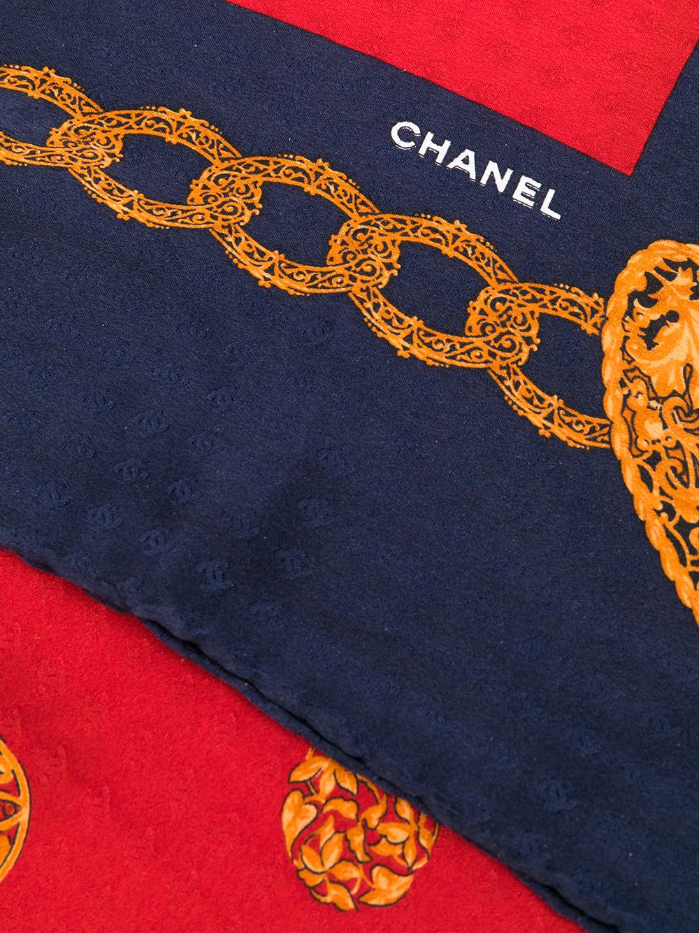 Pre-owned Chanel 1980s Chain Print Scarf In Red