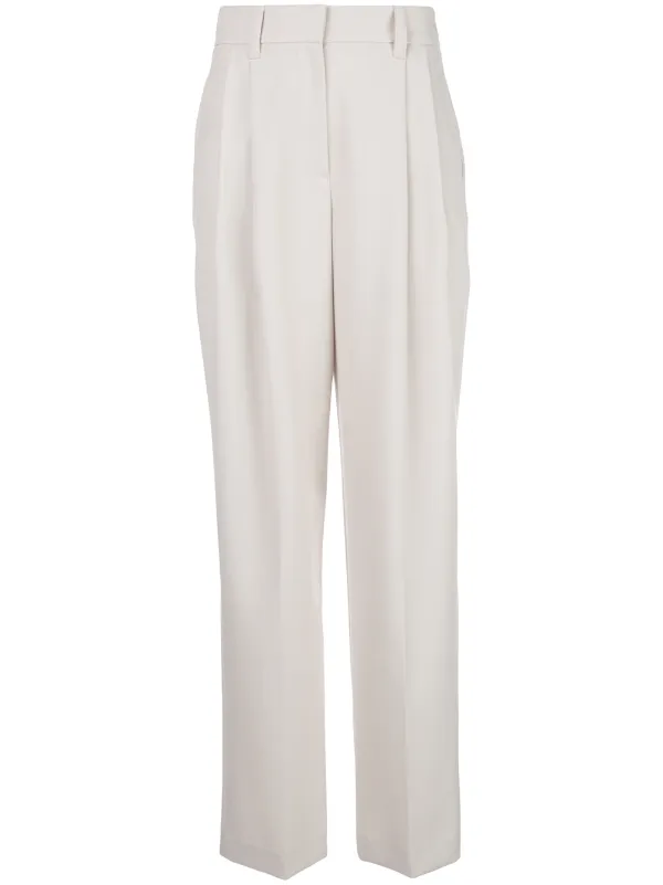 white high waisted wide leg trousers