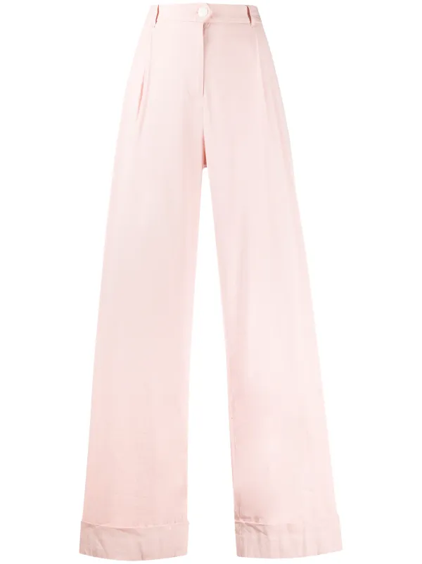 pink high waisted wide leg trousers