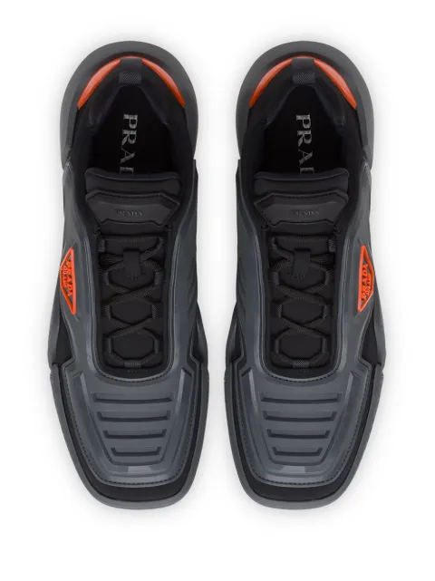 prada techno stretch sneakers on feet