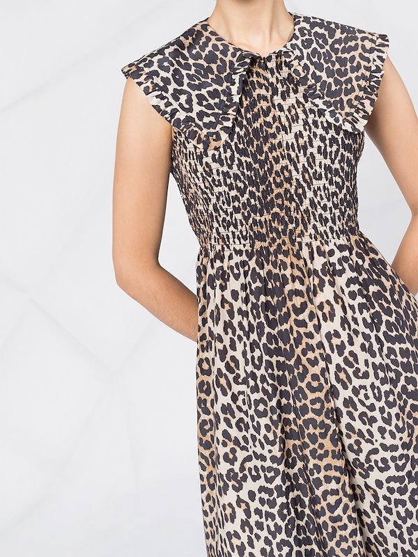 ganni leopard collar dress