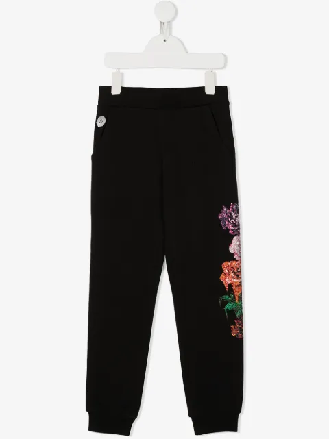 Philipp Plein Junior rhinestone floral print trousers