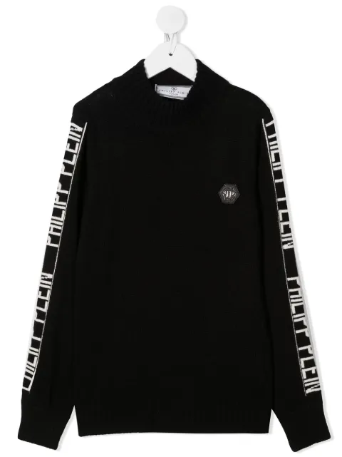 Philipp Plein Junior suéter de intarsia con ribete del logo
