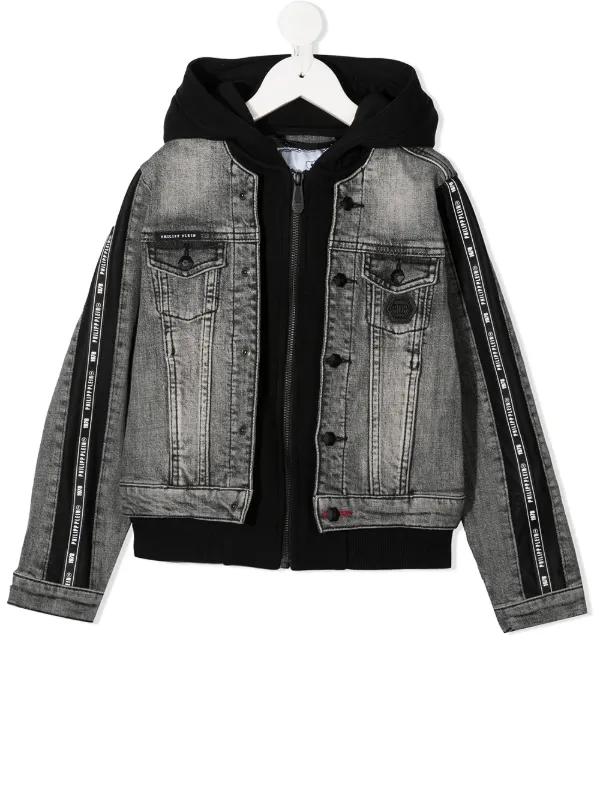 Shop Philipp Plein Junior hooded denim 