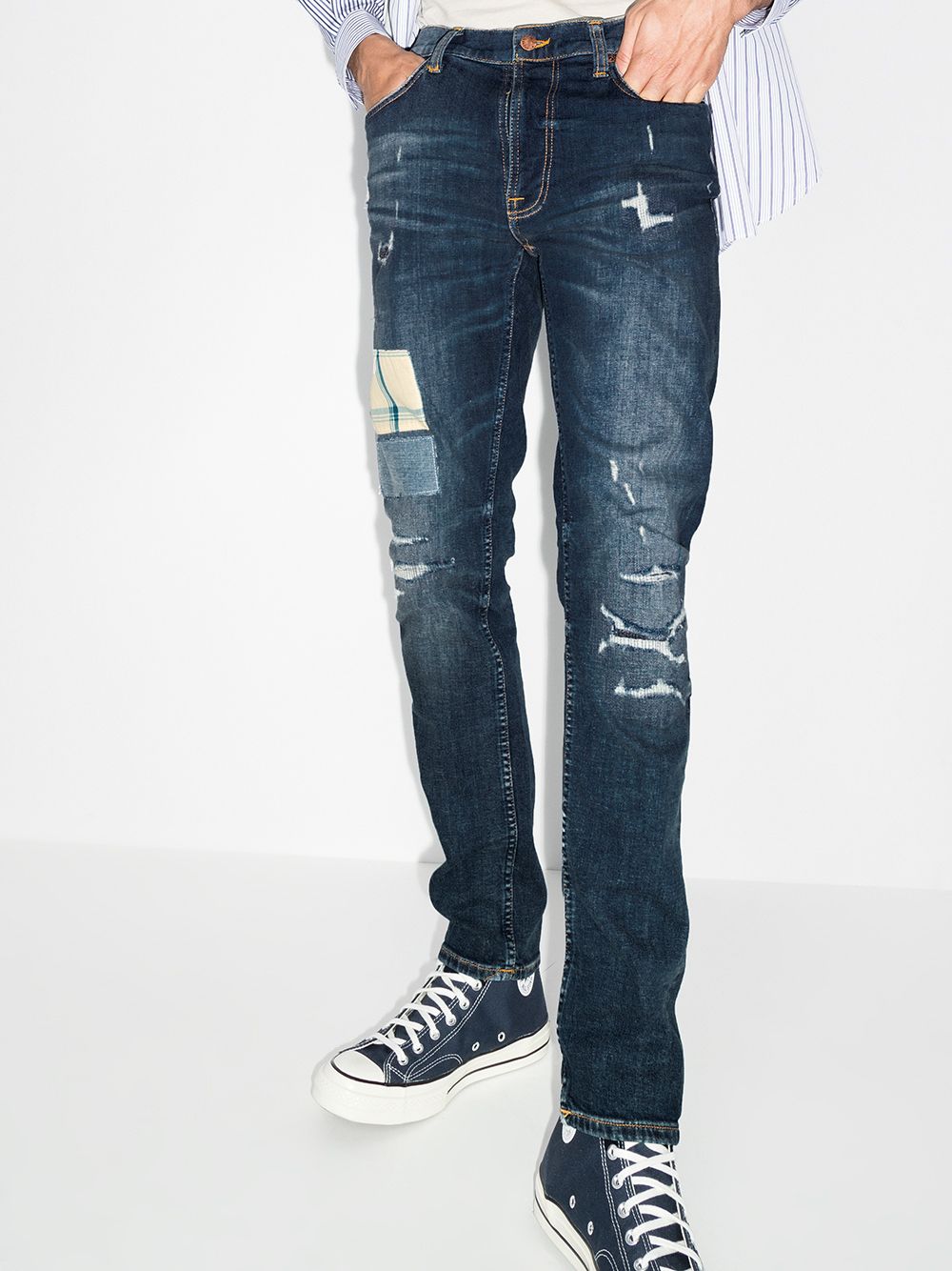 фото Nudie jeans джинсы lean dean кроя слим с эффектом потертости