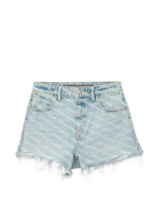 パンツ alexanderwang logo-print denim shorts Alexander Wang bite-logo Short In Pebble Bleach Denim | Blue
