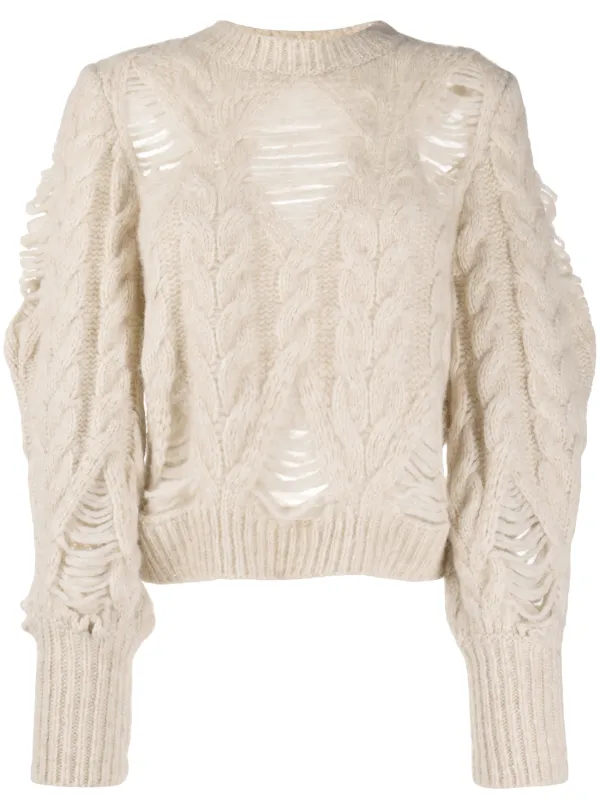 distressed cable knit sweater