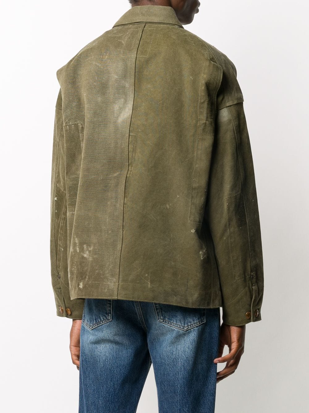 Shop Readymade Distressed Button-up Shirt Jacket In Green