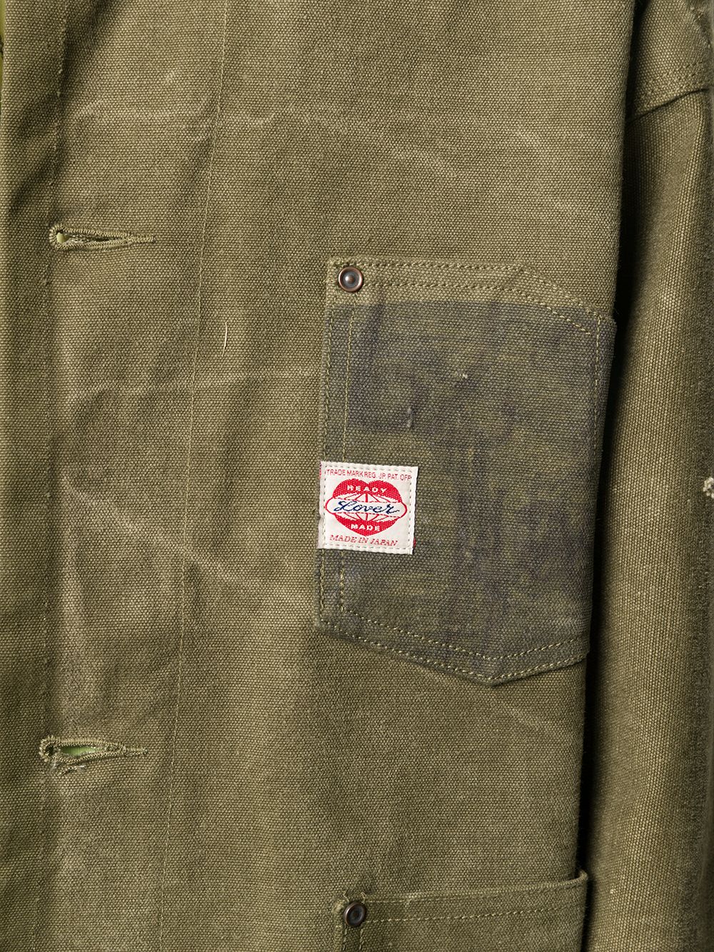 Shop Readymade Distressed Button-up Shirt Jacket In Green