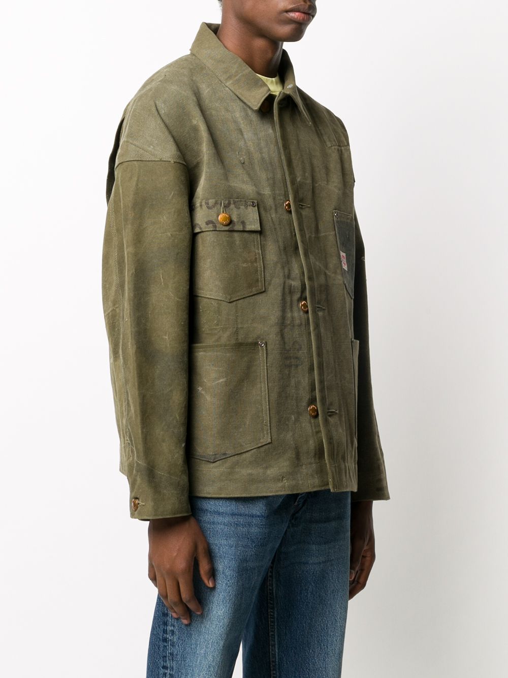 Shop Readymade Distressed Button-up Shirt Jacket In Green