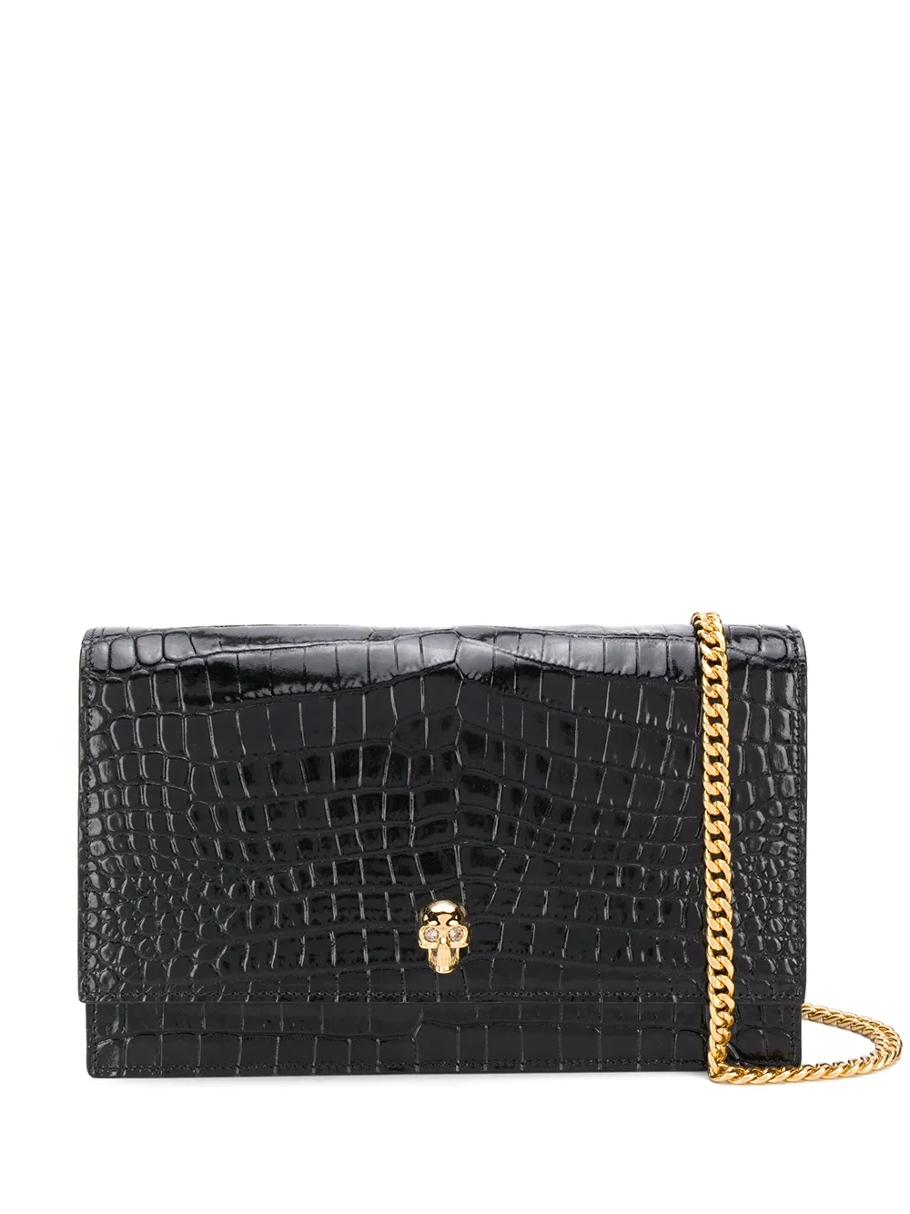 Click to view more detailed imagery on our partner's website Alexander Mcqueen Skull Motif Crocodile Effect Shoulder Bag In Black