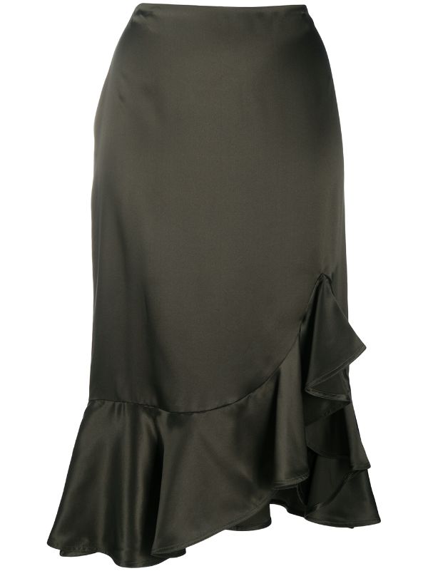 Leather ruffle midi outlet skirt