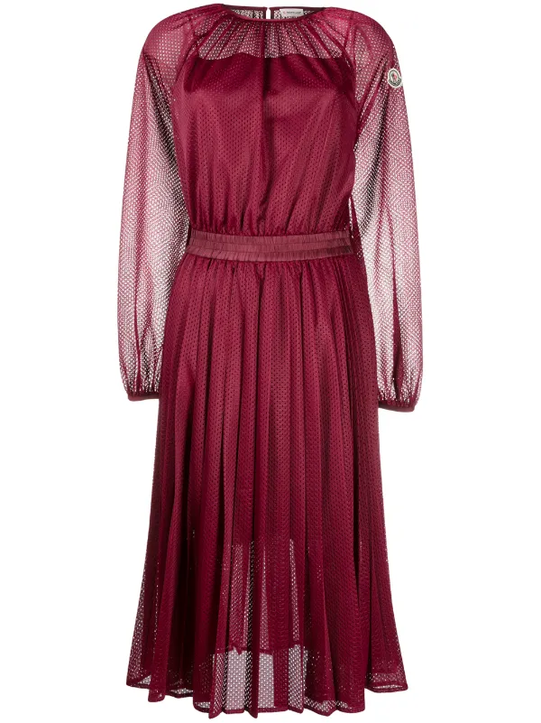 red pleated midi dress