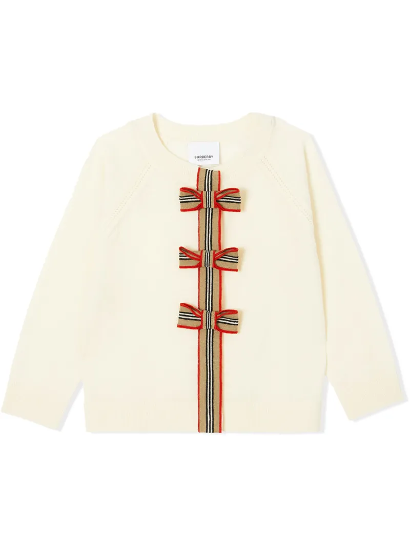 Click to view more detailed imagery on our partner's website Burberry Kids' Little Girl's & Girl's Corrina Bow Wool Cardigan In White