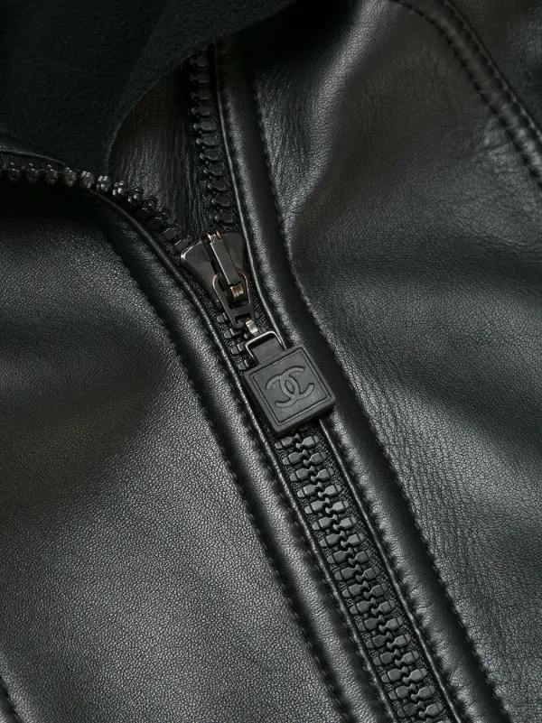 CHANEL Pre-Owned 2004 Sport Line Hooded Leather Jacket | Black