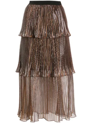 Self-Portrait Metallic Tiered Midi Skirt - Farfetch