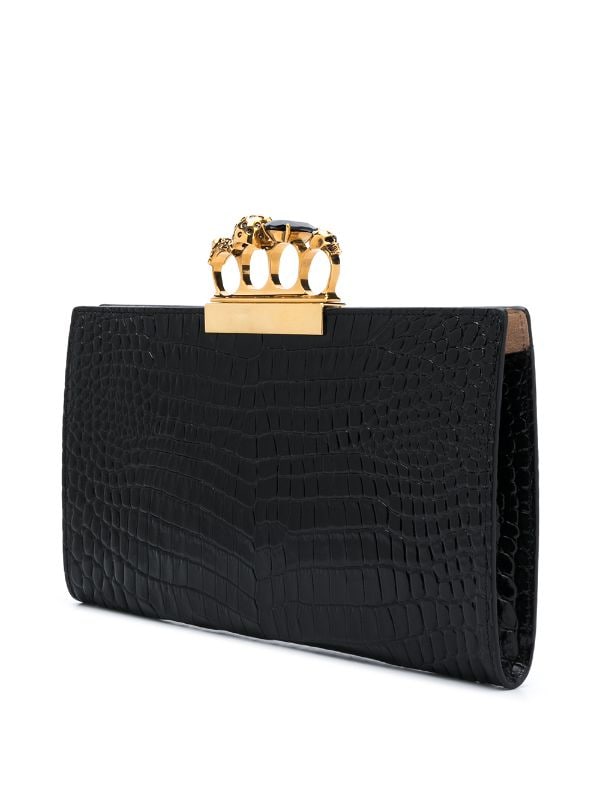 Alexander McQueen Women's Four Ring Embellished Leather Clutch