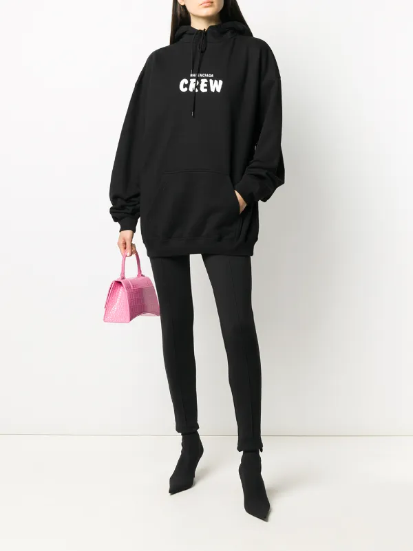 Balenciaga Crew Print Oversized Hoodie | Black | FARFETCH