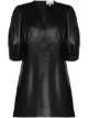 Image 1 of GANNI V-neck puff-sleeve leather mini dress