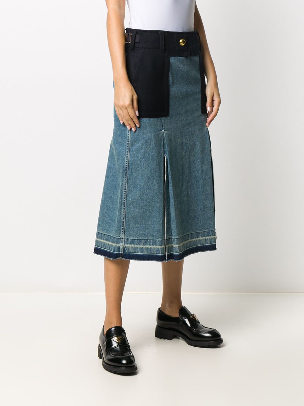 Sacai box-pleat Denim Panelled Skirt - Farfetch