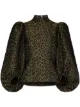 Image 1 of GANNI leopard-jacquard puff-sleeve blouse
